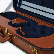 Load image into Gallery viewer, Negri Diplomat Wooden Viola Case Cognac Brown Leather and Navy Blue
