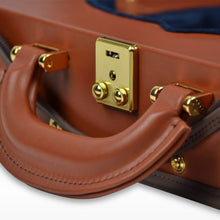 Load image into Gallery viewer, Negri Diplomat Wooden Viola Case Cognac Brown Leather and Navy Blue
